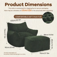 Soft Bean Bag Sofa with High-Quality Sponge and Large Armrests, Cozy Plush Lounger for Bedrooms, 103L x 90W x 70H cm, Green(m-3)