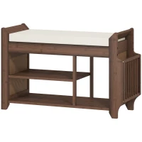 HOMCOM Shoe Bench 2-Tier Boot Section Entryway Storage Bench Cushioned Seat 80 x 30 x 50 cm Dark Brown and Cream(m-1)