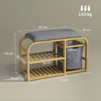 HOMCOM Bamboo Shoe Rack Bench with Padded Seat - Nature Wood Finish(m-3)