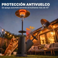 Outsunny Estufa de Gas Butano 13 kW con Mesa Ø40 cm Regulación Continua del Calor Antivuelco Encendido Piezoeléctrico y Ruedas(m-6)