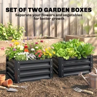 Outsunny Set of 2 Raised Garden Bed, Outdoor Elevated Galvanised Planter Box for Flowers, Herbs, 60x60x30.5cm, Grey(m-4)
