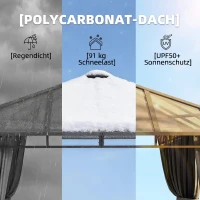Outsunny Gartenpavillon ca. 3 x 3 m Metall Pavillon mit 6 mm Polycarbonat-Dach 4 Seitenteile, UV50+ Dunkelgrau(m-4)
