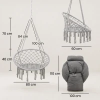 Outsunny Hanging Chair Outdoor Hammock Chair with Soft Cushion, Cotton Rope Boho Style Swing Chair, Hanging Garden Swing Seat for Indoor Outdoor, Dark Grey(m-3)