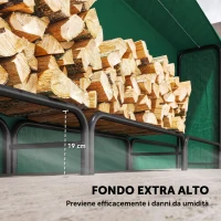 Outsunny Portalegna da 1m³ Regolabile con Telo Impermeabile in PE, in Metallo, 360x36x99cm, Nero e Verde Scuro(m-5)
