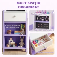 AIYAPLAY Set măsuță de toaletă 2 în 1 pentru fetițe, cu scaun și oglindă, lumini în 2 culori, suport bijuterii, sertar, mov(m-5)