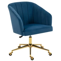HOMCOM Cadeira de Escritório com Rodas de Veludo com Encosto Acolchoado Altura Ajustável e Espuma de Alta Resiliência Azul(m-1)