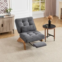 Cozy Reclining Accent Chair with Foldable Ottoman and Lumbar Pillow, Soft Adjustable Lounger for Living Room, 127L x 73W x 90H cm, Dark Gray(m-1)