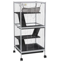 PawHut Cage pour Petits Animaux Portable à 4 Niveaux avec Roulettes, 2 Portes, 3 Rampes, Hamac et Plateau Amovible(m-1)