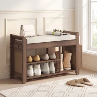 HOMCOM Shoe Bench 2-Tier Boot Section Entryway Storage Bench Cushioned Seat 80 x 30 x 50 cm Dark Brown and Cream(m-9)