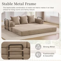 Cozy Compressible Folding Sofa with Detachable Metal Frame, Soft Modular Sectional Couch for Small Apartment, 110L x 33W x 33H cm, Khaki(m-6)