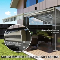Outsunny Tenda da Sole a Bracci Avvolgibile a Manovella in Metallo e Alluminio, 4x2.5m, Verde e Bianco(m-7)