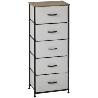 HOMCOM Fabric Chest of Drawers, Industrial Bedroom Dresser with 5 Fabric Drawers, Steel Frame and Wooden Top for Nursery, Living Room, Hallway, Grey(m-1)