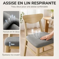 HOMCOM Lot de 2 Chaises de Salle à Manger, Chaises Cuisine, Assise Rembourrées en Lin, Dossier Incurvé, Gris et Bois Naturel(m-6)