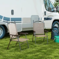 Outsunny Set 2 Scaune Pliabile de Grădină cu Brațe și Șezut din Material Textil Respirabil, Maro(m-10)