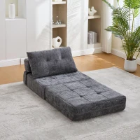 Cozy Convertible Floor Sofa Bed with Button-Tufted Detailing, Soft Chenille Folding Sleeper Couch for Living Room, 180L x 79W x 57H cm, Gray(m-9)