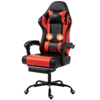 HOMCOM Cadeira Gamer com Massagem Lombar Vibratória Reclinável 155° Altura Ajustável Apoio de Cabeça e Apoio para os Pés Retrátil Vermelho(m-11)