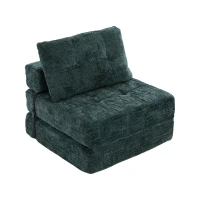 Cozy Convertible Floor Sofa Bed with Button-Tufted Detailing, Soft Chenille Folding Sleeper Couch for Living Room, 180L x 79W x 57H cm, Emerald(m-14)