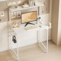 HOMCOM Computer Desk, 80cm Home Office Study Table with Hutch Shelf, Cup Holder, Headphone Hook, White(m-8)