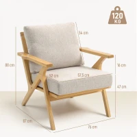 HOMCOM Fauteuil salon, fauteuil scandinave en tissu effet lin, coussins rembourrée et pieds en bois d'hévéa, 76x87x88cm, beige(m-3)