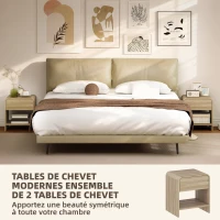 HOMCOM Lot de 2 Tables de Chevet, Compartiment Ouvert, Tiroir à Glissière Silencieuse, Style Scandinave, 40x35x45cm, Naturel(m-4)