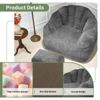 Oversized Bean Bag Chair with Full-Body Segmented Support, Ergonomic Lounger for Gaming, Reading or Napping, 86.5L x 99W x 64.5H cm, Grey(m-6)
