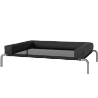 PawHut Lettino per Cani Rialzato di 19.5 cm con Cuscino a U, in Poliestere e Acciaio, 110x75x30 cm, Nero e Argento(m-10)