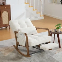 Cozy Rocking Chair with Adjustable Footrest and Side Pocket, Soft Corduroy Glider Armchair for Nursery, 92L x 80W x 70H cm, Beige(m-1)