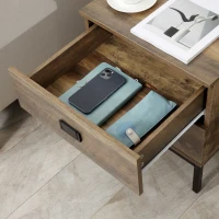 HOMCOM Retro Bedside Table, End Side Table with 2 Drawers, Metal Frame for Bedroom, Living Room, Coffee(m-8)