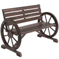 Outsunny Gartenbank 2-Sitzer Sitzbank Holzbank Wagenrad mit Armlehne Landhausstil Tannenholz Braun 105,5 x 59 x 75 cm(m-1)