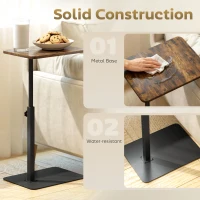 HOMCOM C Shaped Side Table, Small End Table with Adjustable Height and Metal Base for Living Room, Bedroom, Rustic Brown(m-6)