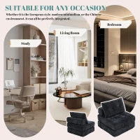 Cozy Convertible Floor Sofa Bed with Button-Tufted Detailing, Soft Chenille Folding Sleeper Couch for Living Room, 180L x 79W x 57H cm, Black(m-8)