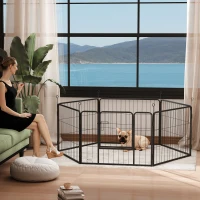 PawHut Parque para Cães de 6 Painéis de 60 cm de Altura Vedações para Cães de Aço Dobrável com Porta para Interior e Exterior Preto(m-10)