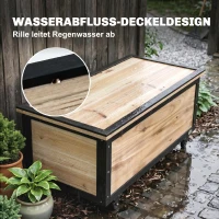 Outsunny Garten-Aufbewahrungsbox, 121 Liter, 2 Räder, wetterfest, Metallscharniere, Naturholz, 100x50x43 cm(m-7)