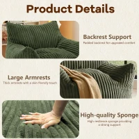 Soft Bean Bag Sofa with High-Quality Sponge and Large Armrests, Cozy Plush Lounger for Bedrooms, 103L x 90W x 70H cm, Green(m-5)