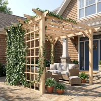 Outsunny 3 x 3 m Wooden Pergola Kit, Garden Pergola Gazebo Arch with Trellis for Climbing Vines, Flowers, Nature Wood Finish(m-10)