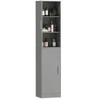 HOMCOM Meuble de salle de bain colonne avec 2 portes et 4 étagères réglables, 40 x 35 x 180 cm, gris(m-12)