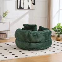 Plush Oversized Bean Bag Chair with High Back & 3 Pillows, Cozy Corduroy Floor Lounger Sofa for Living Room, 108L x 108W x 52H cm, Emerald(m-10)