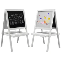 AIYAPLAY Tableau chevalet enfant 2 en 1 face ardoise magnétique et face tableau noir à craie blanc(m-1)