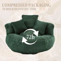 Plush Oversized Bean Bag Chair with High Back & 3 Pillows, Cozy Corduroy Floor Lounger Sofa for Living Room, 108L x 108W x 52H cm, Emerald(m-5)
