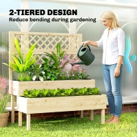 Outsunny Raised Garden Bed 2-Tier Stepped Design Planter Box with Trellis for Climbing Plants 108x62x120 cm(m-5)