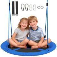 AIYAPLAY Balançoire nid d'oiseau, balançoire pour 2 enfants avec cordes réglables en hauteur, siège rond Ø 80 cm, bleu(m-11)