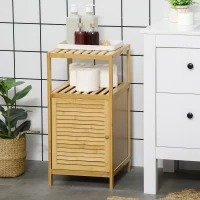 kleankin Estante Casa de Banho de Bambu Armário de Armazenamento Casa de Banho com 1 Porta e Prateleira 33x36,5x67 cm Madeira(m-8)