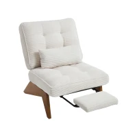Cozy Reclining Accent Chair with Foldable Ottoman and Lumbar Pillow, Soft Adjustable Lounger for Living Room, 127L x 73W x 90H cm, Beige(m-14)