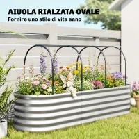 Outsunny Letto da Giardino Rialzato con Griglia per Rampicanti e Fondo Aperto, in Acciaio, 200x60x103 cm, Argento(m-4)