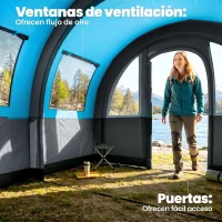Outsunny Tenda de Campismo Familiar para 3 Pessoas com 2 Quartos Portas Impermeável 3000 mm para Trekking 480x260x200 cm Cinza(m-7)