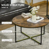 HOMCOM Round Coffee Table, Industrial Side Table with Metal Frame, Large Coffee Tables for Living Room, Bedroom, Rustic Brown(m-5)
