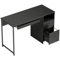 HOMCOM Scrivania Moderna con Cassetti, Ripiani Aperti e Porta Tastiera, in Legno e Acciaio, 120x52.3x76 cm, Nero(m-1)