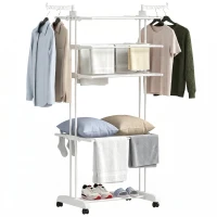 HOMCOM Séchoir à linge pliable 4 niveaux avec roulettes, étendoir linge intérieur avec ailes latérales, cadre en acier, blanc(m-17)