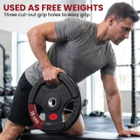 SPORTNOW Olympic Weight Plate, 2"/5cm Weight Disc with Tri-Grips, 20kg Dumbbell Plate for Weightlifting and Strength Training Home Gym Fitness Workout, Black(m-4)