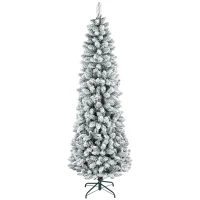 HOMCOM Künstlicher Weihnachtsbaum, flammenhemmend, mit Kunstschnee, schlank, Stahlfuß, 75 x 210 cm, Grün(m-1)